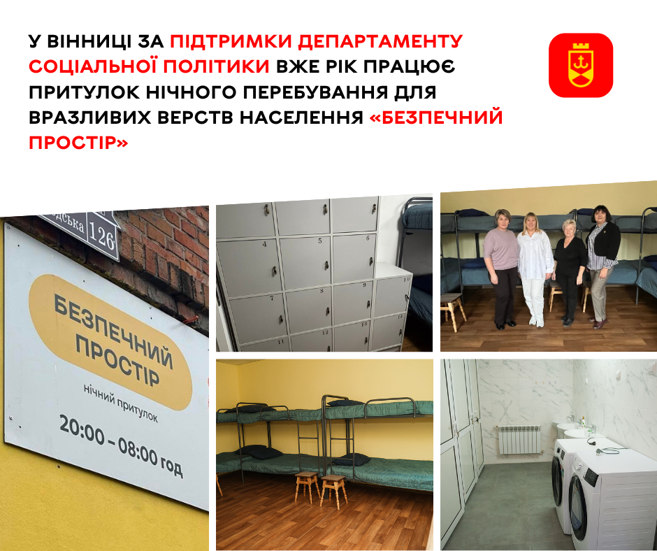 У Вінниці за підтримки департаменту соціальної політики вже рік працює притулок нічного перебування для вразливих верств населення «Безпечний простір»